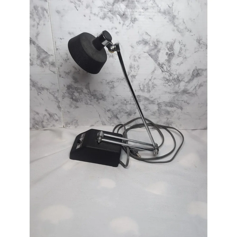 Vintage MCM Black/Chrome Transformer Powered Adjustable Desk Lamp Low/Hi Beams